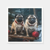 Pug Snowy Sleigh Kerstmisdecor Servet (Voorkant)