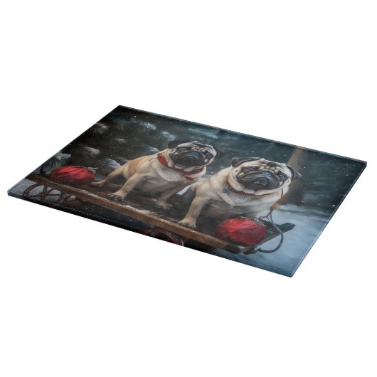 Pug Snowy Sleigh Kerstmisdecor Snijplank (Hoek)