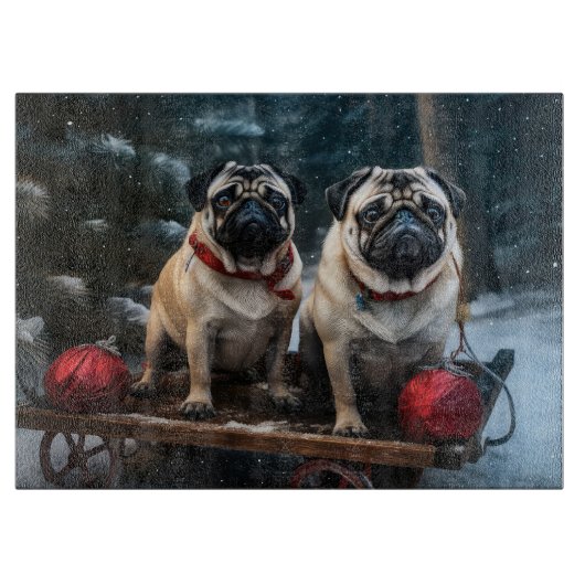 Pug Snowy Sleigh Kerstmisdecor Snijplank (Voorkant)