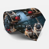 Pug Snowy Sleigh Kerstmisdecor Stropdas (Opgerold)