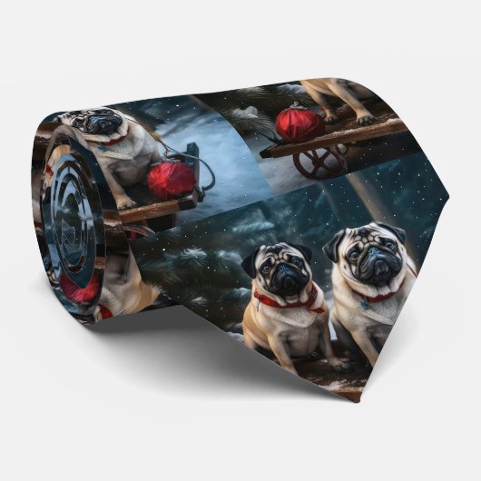 Pug Snowy Sleigh Kerstmisdecor Stropdas (Opgerold)