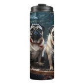 Pug Snowy Sleigh Kerstmisdecor Thermosbeker (Voorkant)