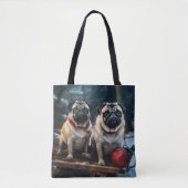 Pug Snowy Sleigh Kerstmisdecor Tote Bag (Voorkant)