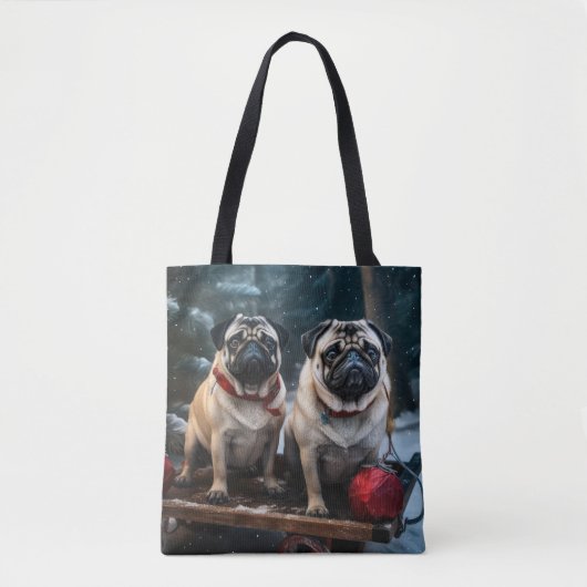Pug Snowy Sleigh Kerstmisdecor Tote Bag (Voorkant)