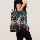 Pug Snowy Sleigh Kerstmisdecor Tote Bag (Dichtbij)