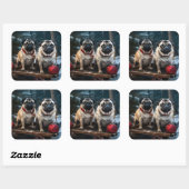 Pug Snowy Sleigh Kerstmisdecor Vierkante Sticker (Vel)