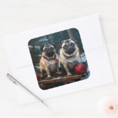 Pug Snowy Sleigh Kerstmisdecor Vierkante Sticker (Envelop)