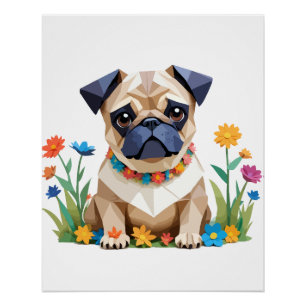 Pug speelse Schattige leuke dier kleurrijke geomet Perfect Poster