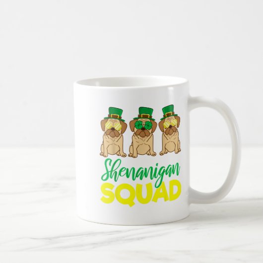 Pug Squad Funny Lucky St Patricks Day 2020 Team Gr Koffiemok (Rechts)