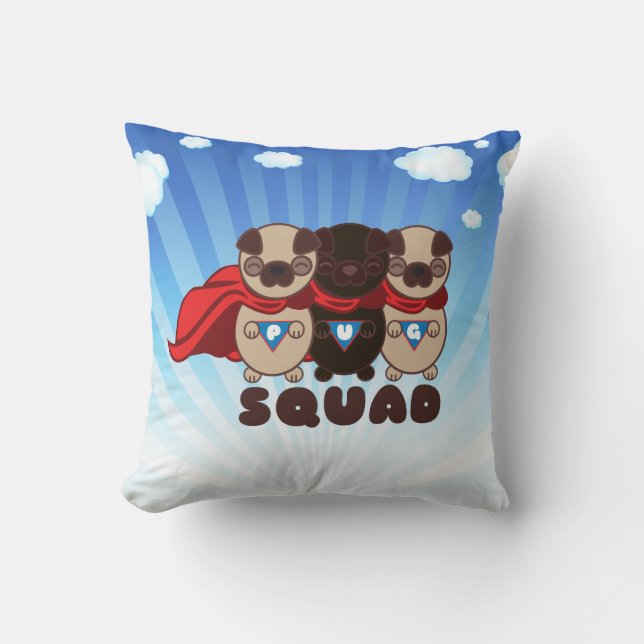 Pug Squad met Black Pug Pillow Kussen (Voorkant)