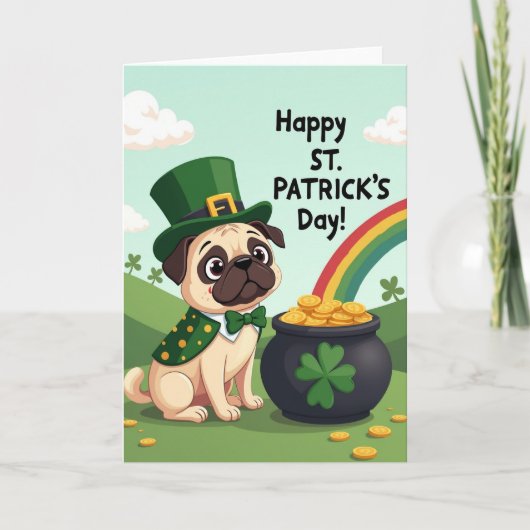 Pug St. Patrick's Day Fun Kaart (Voorkant)