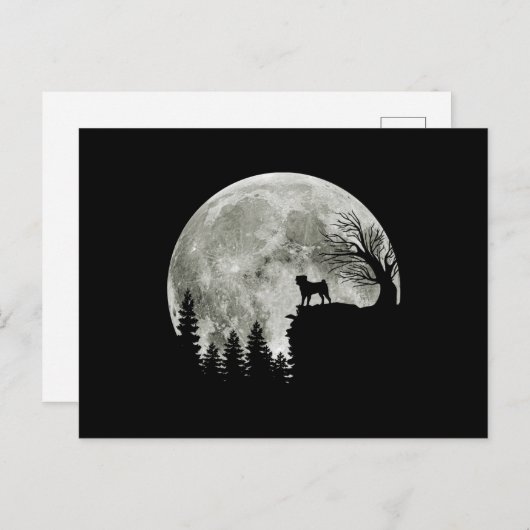 Pug staande op berg maanlicht Halloween Briefkaart (Voorkant / Achterkant)