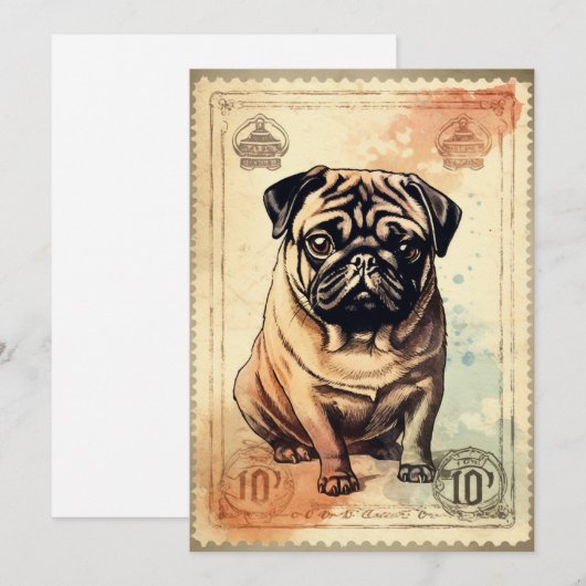 Pug  Stamp Art Feestdagenkaart (Voorkant / Achterkant)