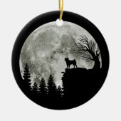 Pug Stand Op Berg Spooky Halloween Moon Keramisch Ornament (Voorkant)