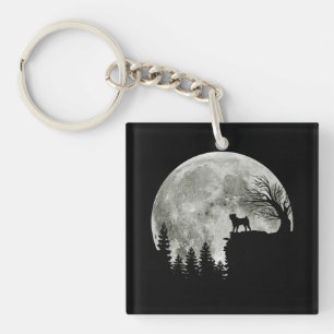 Pug Stand Op Berg Spooky Halloween Moon Sleutelhanger