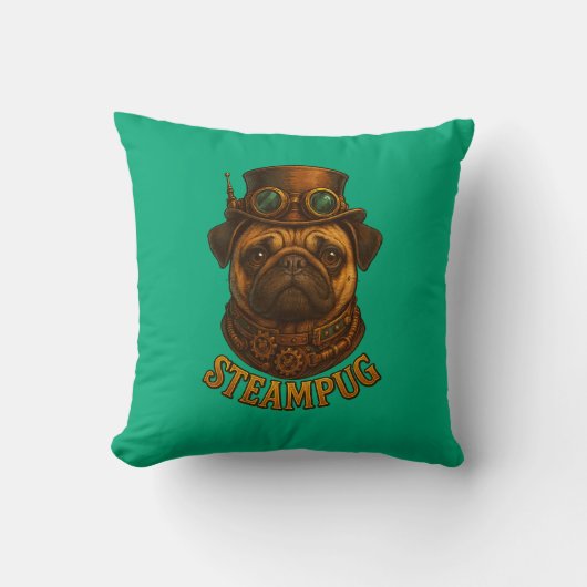 Pug Steampunk Kussen Vintage retro hond kunst (Voorkant)
