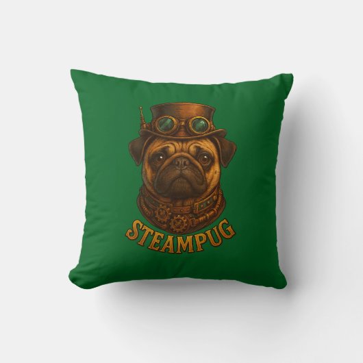 Pug Steampunk Kussen Vintage retro hond kunst (Voorkant)