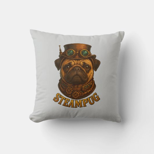 Pug Steampunk Kussen Vintage retro hond kunst (Voorkant)