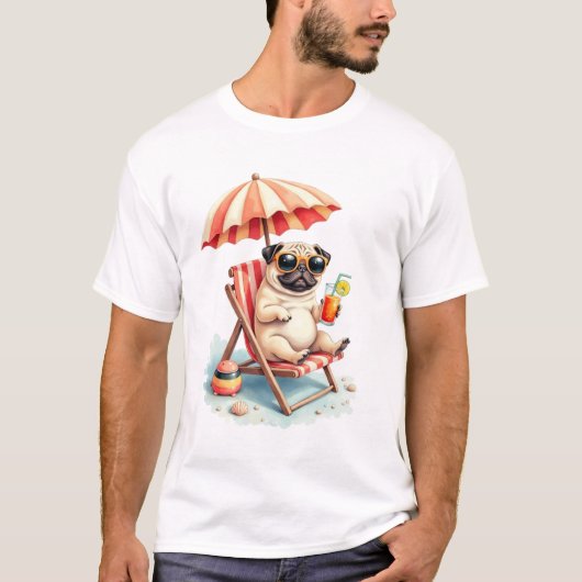 Pug Strand Modus Zomer Design T-shirt (Voorkant)