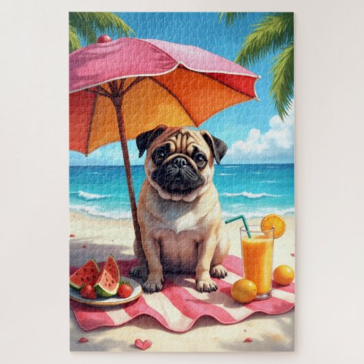 Pug Strand Ontspanningsscène Legpuzzel (Verticaal)