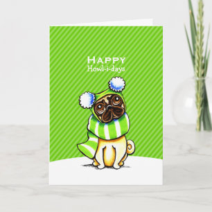 Pug Striped Scarf - kerstgroen - aangepast Feestdagen Kaart