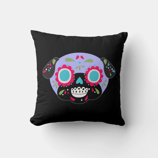 Pug Sugar Skull Lavender Single Front Patroon Teru Kussen (Voorkant)