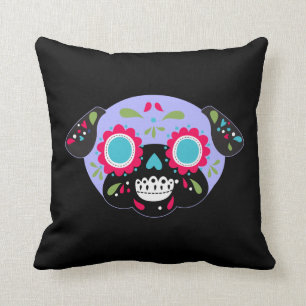 Pug Sugar Skull Lavender Single Front Patroon Teru Kussen