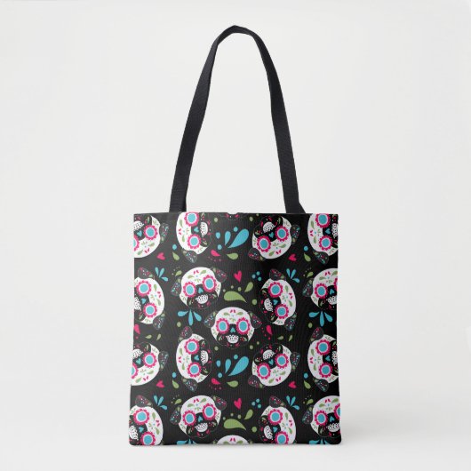 Pug Sugar Skull Patroon Voorzijde enkele schedel o Tote Bag (Voorkant)