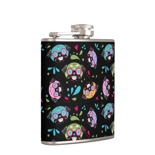 Pug Sugar Skull Pattern op Black Heupfles (Rechts)