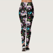 Pug Sugar Skull Pattern op Black Leggings (Achterkant)