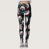 Pug Sugar Skull Pattern op Black Leggings (Voorkant)