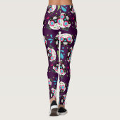 Pug Sugar Skull Pattern op Deep Paars Leggings (Achterkant)