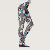 Pug Sugar Skull Pattern op Grey Leggings (Rechts)