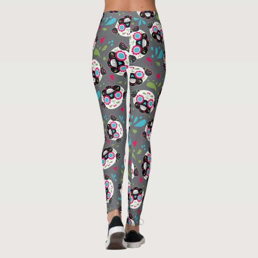 Pug Sugar Skull Pattern op Grey Leggings (Achterkant)