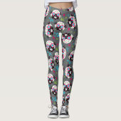 Pug Sugar Skull Pattern op Grey Leggings (Voorkant)