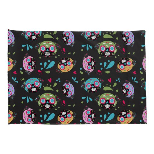 Pug Sugar Skulls Pillowcase Set Paars en Blue Kussensloop (Achterkant-Rechts)