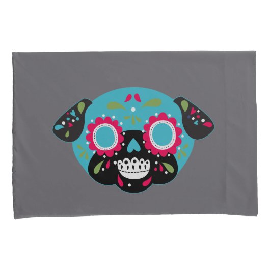 Pug Sugar Skulls Pillowcase Set Paars en Blue Kussensloop (Voorkant-Rechts)