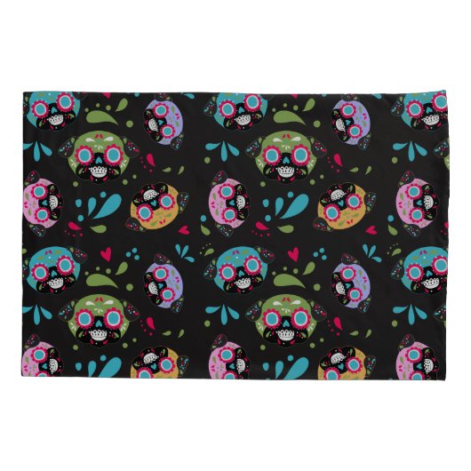 Pug Sugar Skulls Pillowcase Set Roze en Blue Kussensloop (Achterkant-Links)