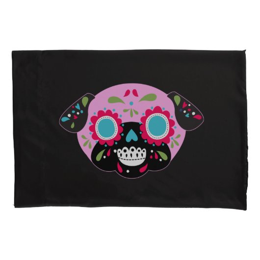 Pug Sugar Skulls Pillowcase Set Roze en Blue Kussensloop (Voorkant-Links)