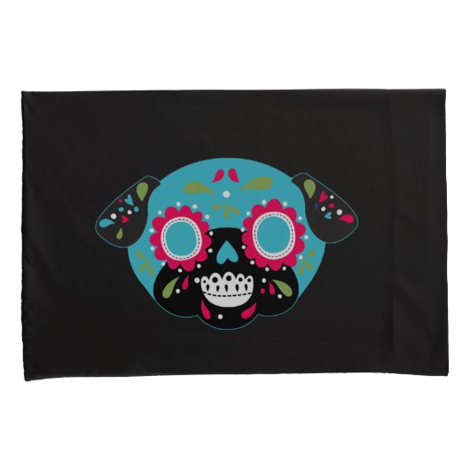 Pug Sugar Skulls Pillowcase Set Roze en Blue Kussensloop (Voorkant-Rechts)