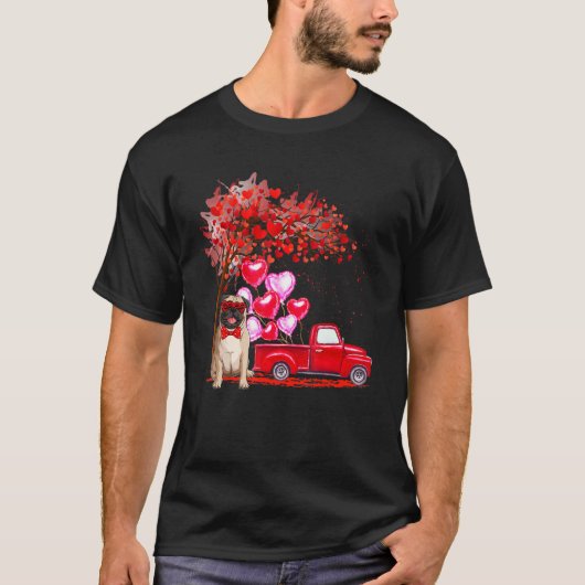 Pug Sunbril Hearts Tree Pickup Truck Dog Coupl T-shirt (Voorkant)