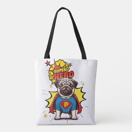Pug Super Hero Tote Bag (Achterkant)