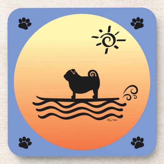 Pug Surf Beverage Coaster Bier Onderzetter (Voorkant)