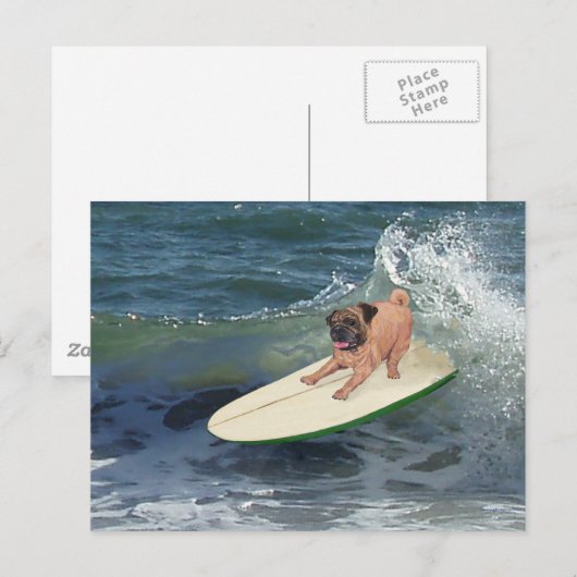 Pug Surfer Briefkaart (Voorkant / Achterkant)