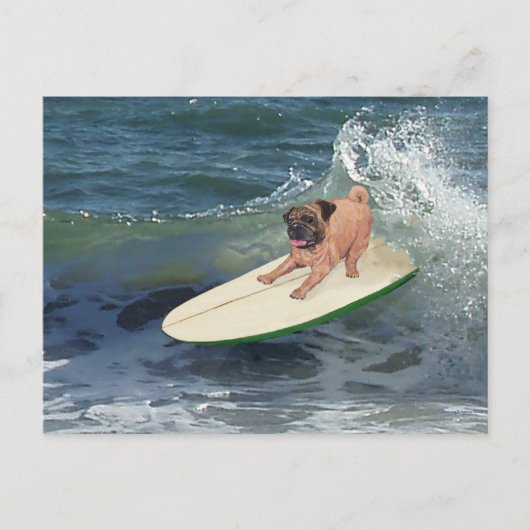 Pug Surfer Briefkaart (Voorkant)
