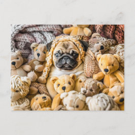 Pug Surrounded by Plush Teddy Bears Briefkaart