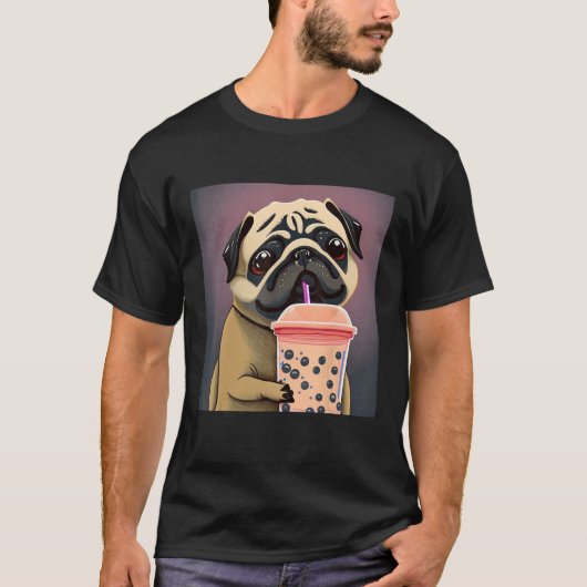 Pug t - shirts Pug dog met boba dog (Voorkant)