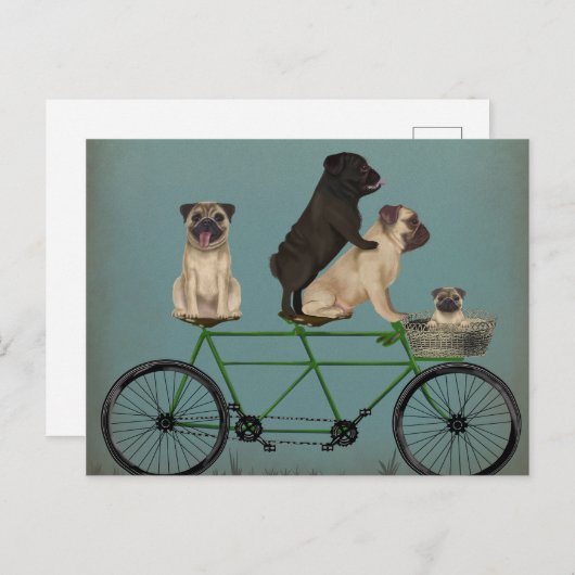 Pug Tandem Briefkaart (Voorkant / Achterkant)