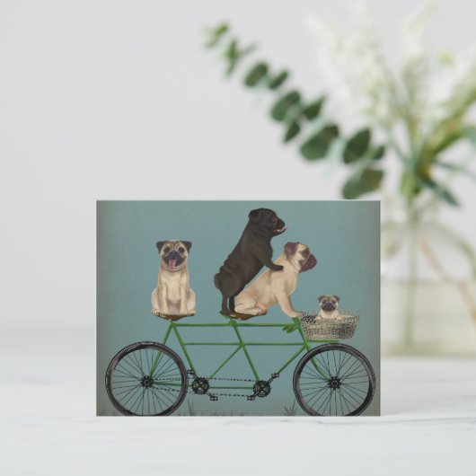 Pug Tandem Briefkaart (Staand voorkant)