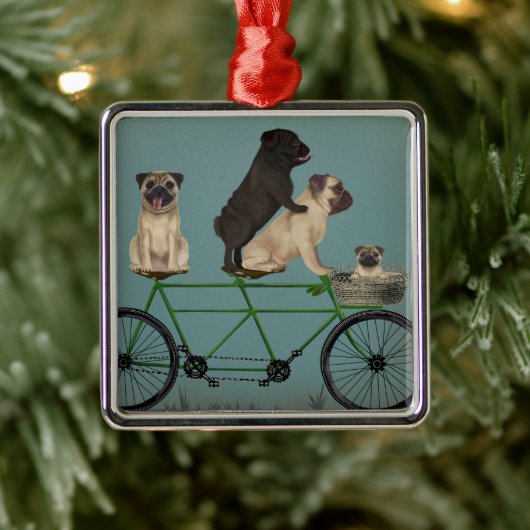 Pug Tandem Metalen Ornament (Boom)